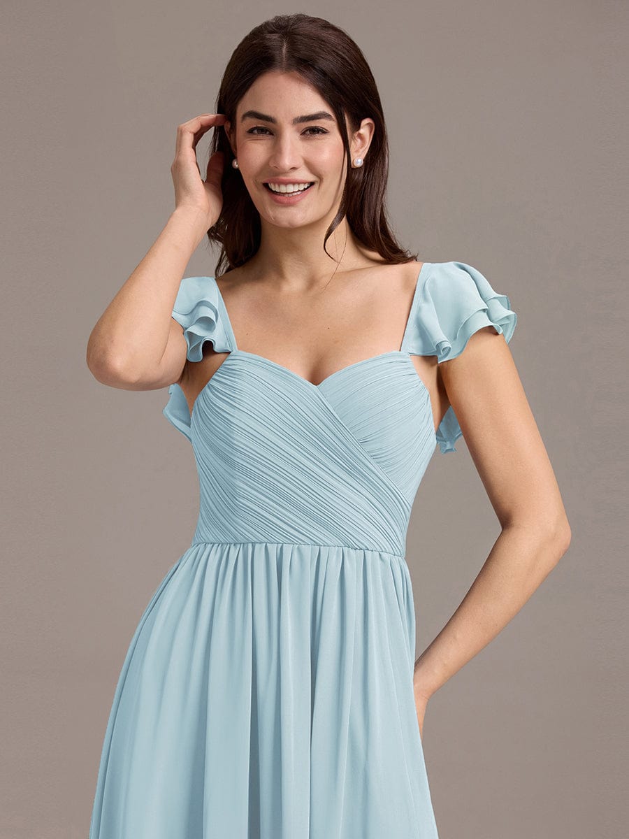 A-line Sweetheart Neck Chiffon Maxi Bridesmaid Dress With Ruffle #color_Sky Blue
