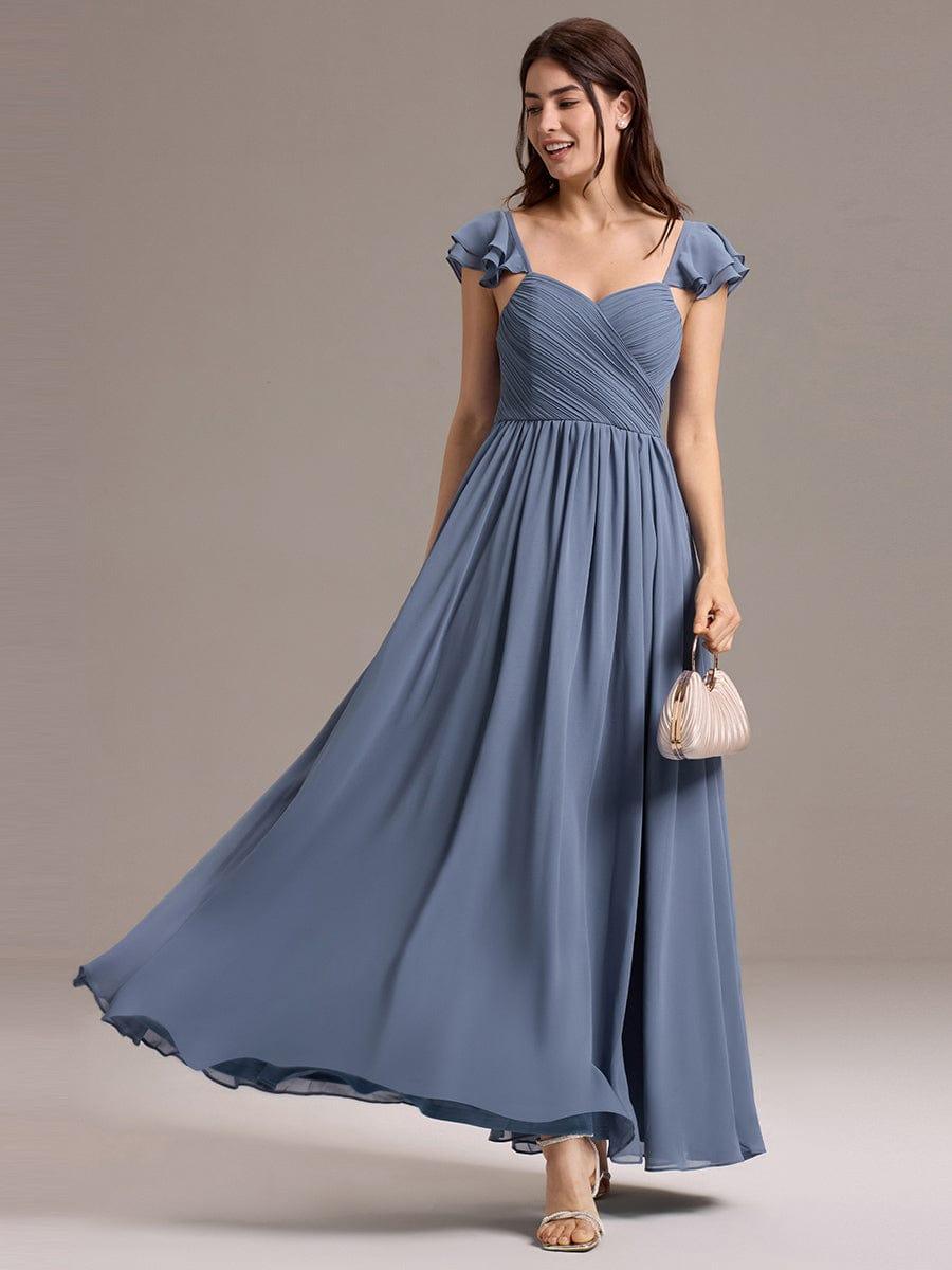 A-line Sweetheart Neck Chiffon Maxi Bridesmaid Dress With Ruffle #color_Dusty Blue