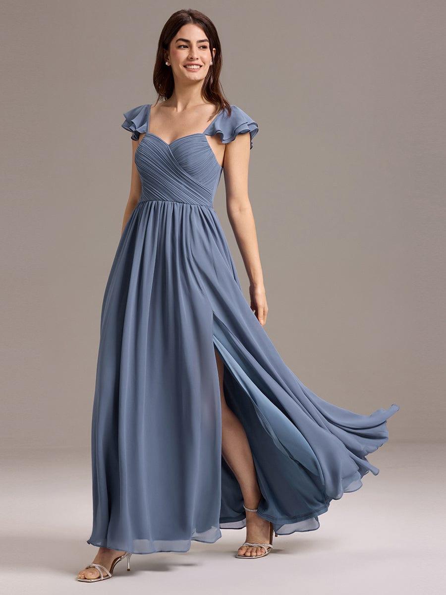 A-line Sweetheart Neck Chiffon Maxi Bridesmaid Dress With Ruffle #color_Dusty Blue