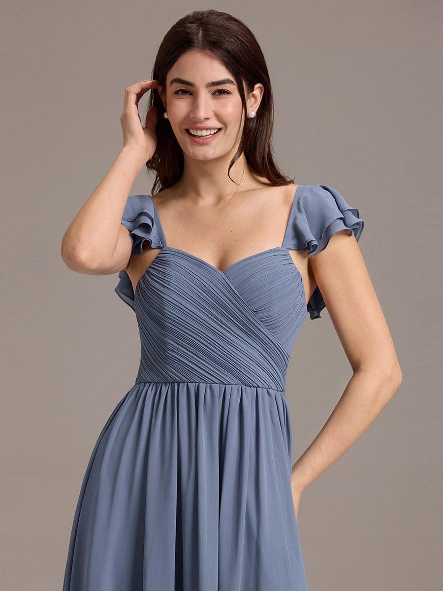 A-line Sweetheart Neck Chiffon Maxi Bridesmaid Dress With Ruffle #color_Dusty Blue