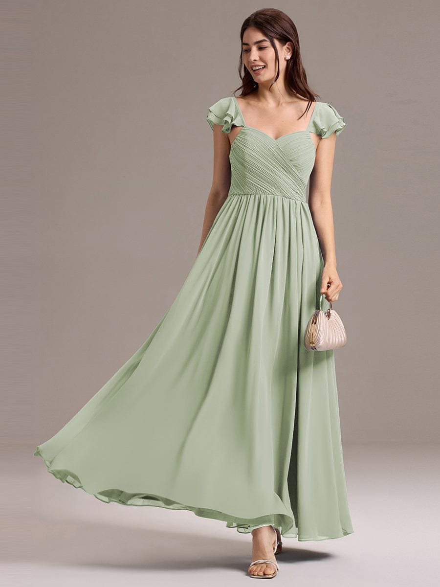 A-line Sweetheart Neck Chiffon Maxi Bridesmaid Dress With Ruffle #color_Mint Green
