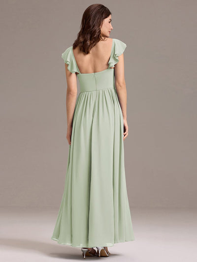 A-line Sweetheart Neck Chiffon Maxi Bridesmaid Dress With Ruffle #color_Mint Green