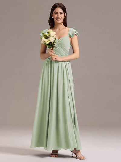 A-line Sweetheart Neck Chiffon Maxi Bridesmaid Dress With Ruffle #color_Mint Green