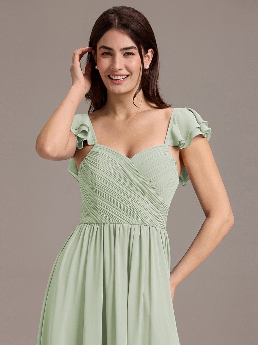 A-line Sweetheart Neck Chiffon Maxi Bridesmaid Dress With Ruffle #color_Mint Green