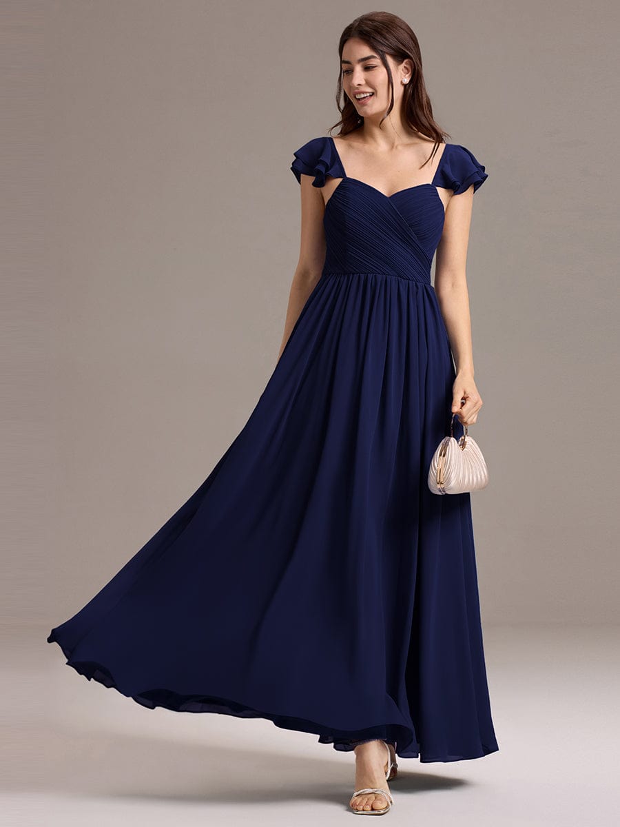 A-line Sweetheart Neck Chiffon Maxi Bridesmaid Dress With Ruffle #color_Navy Blue