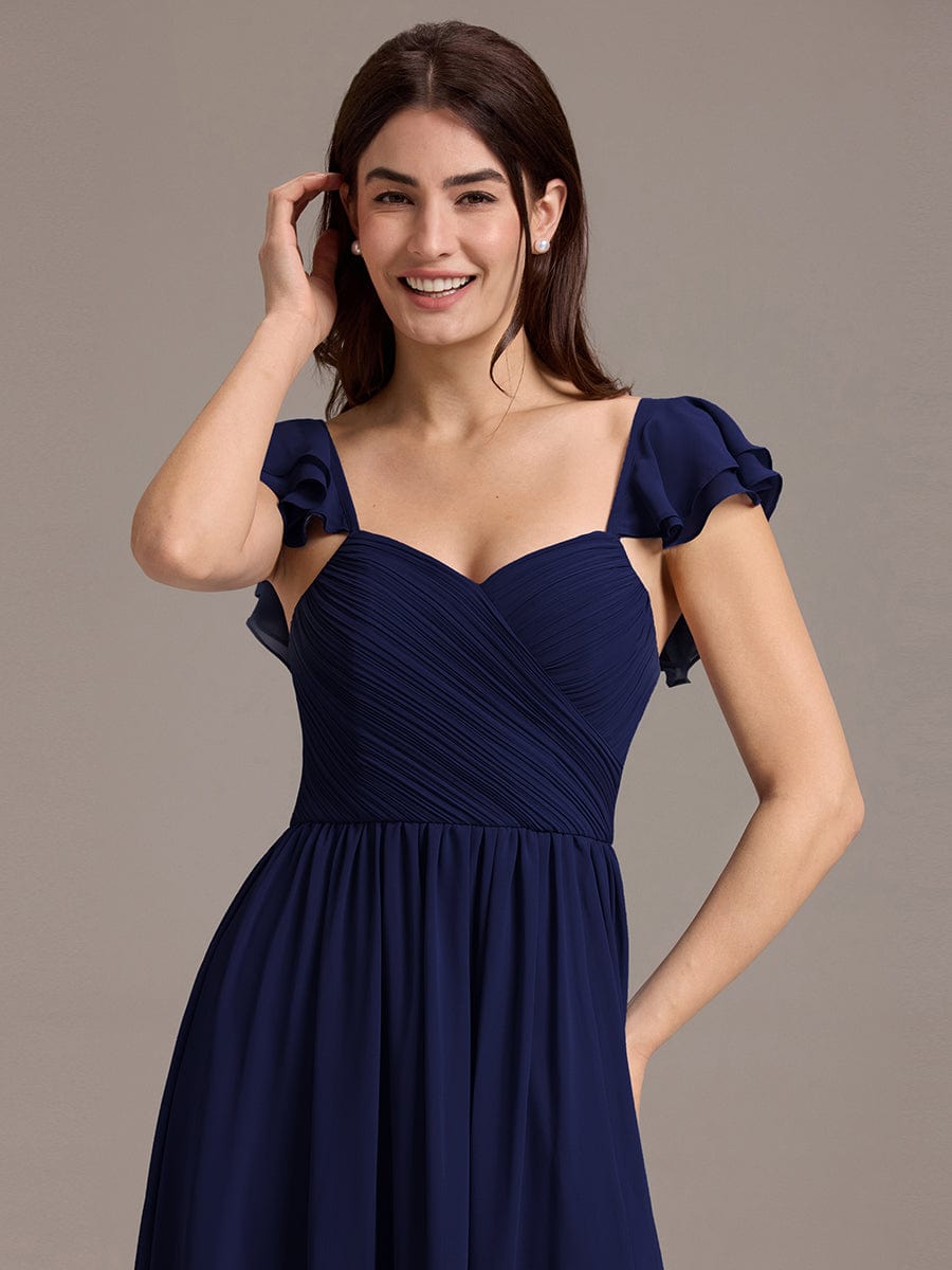 A-line Sweetheart Neck Chiffon Maxi Bridesmaid Dress With Ruffle #color_Navy Blue