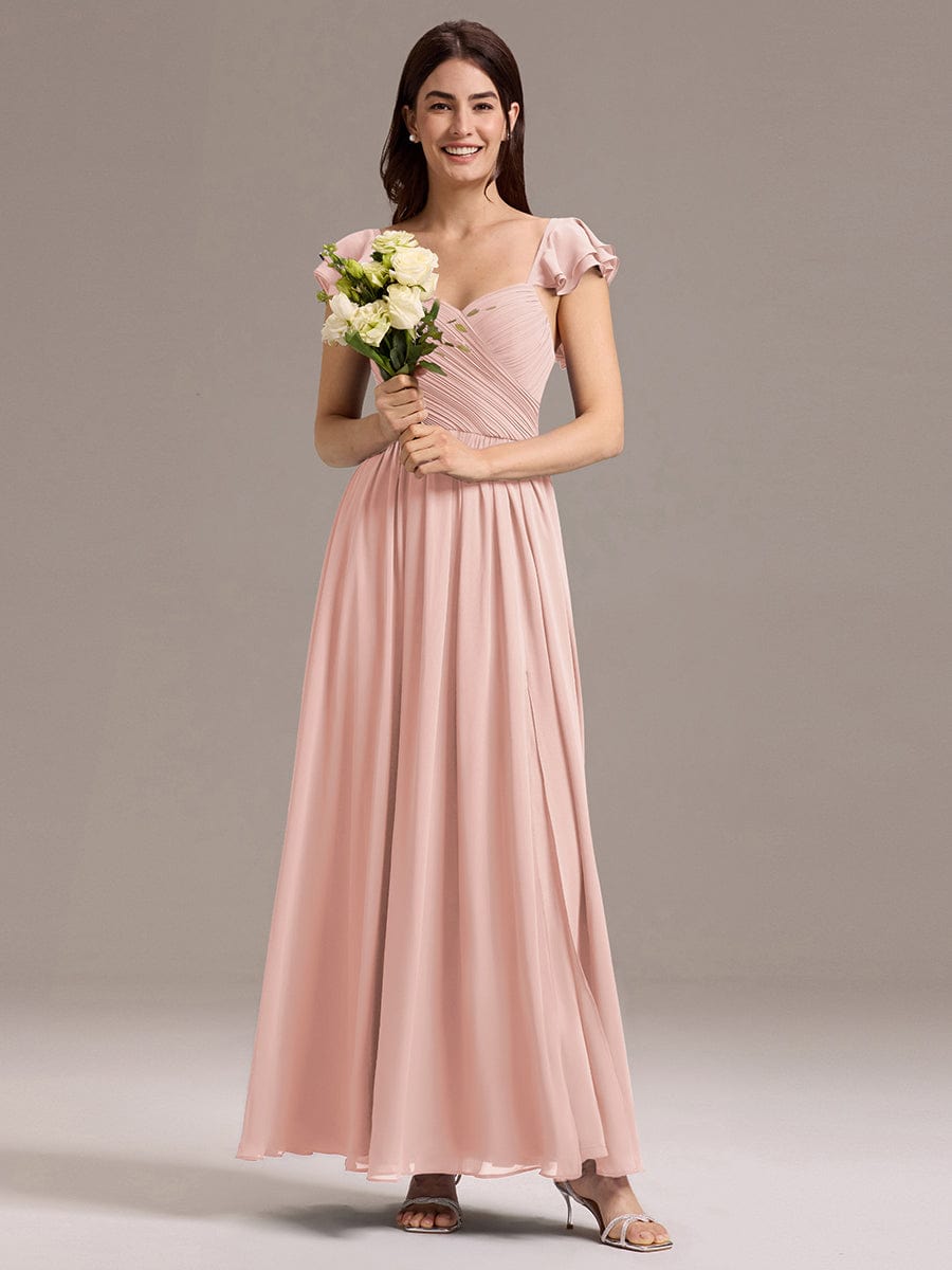 A-line Sweetheart Neck Chiffon Maxi Bridesmaid Dress With Ruffle #color_Pink