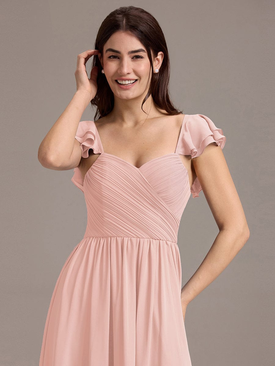 A-line Sweetheart Neck Chiffon Maxi Bridesmaid Dress With Ruffle #color_Pink