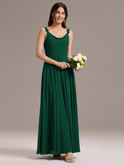 A-Line Cowl Flower Spaghetti Straps Maxi Bridesmaid Dress with Pockets #color_Dark Green