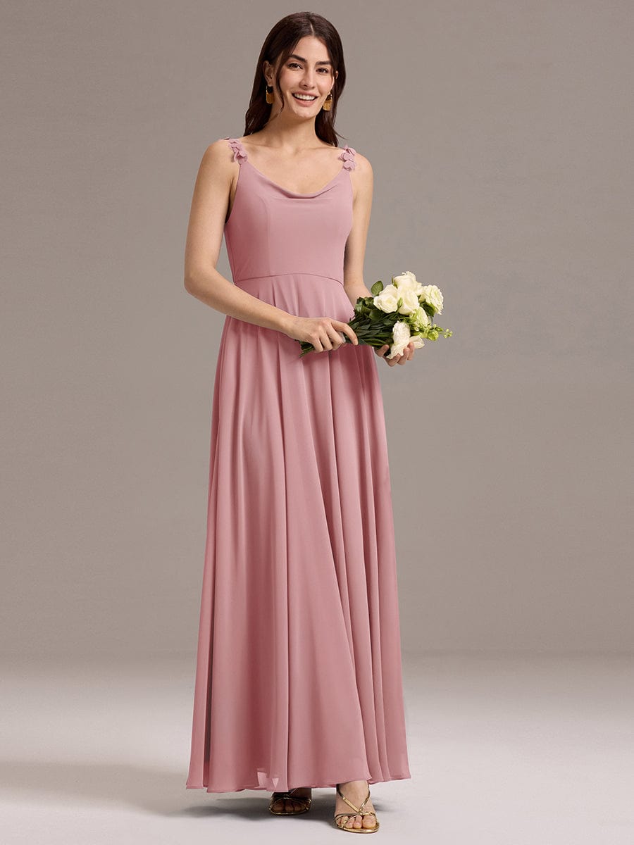 A-Line Cowl Flower Spaghetti Straps Maxi Bridesmaid Dress with Pockets #color_Dusty Rose