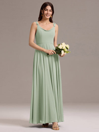 A-Line Cowl Flower Spaghetti Straps Maxi Bridesmaid Dress with Pockets #color_Mint Green