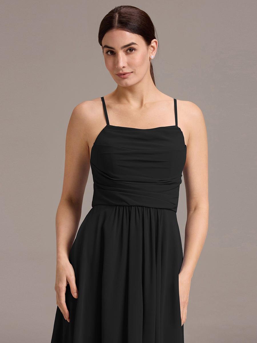 ever BELISSE|Spaghetti Strap Square Pleated High-Low Midi Bridesmaid Dress #color_Black