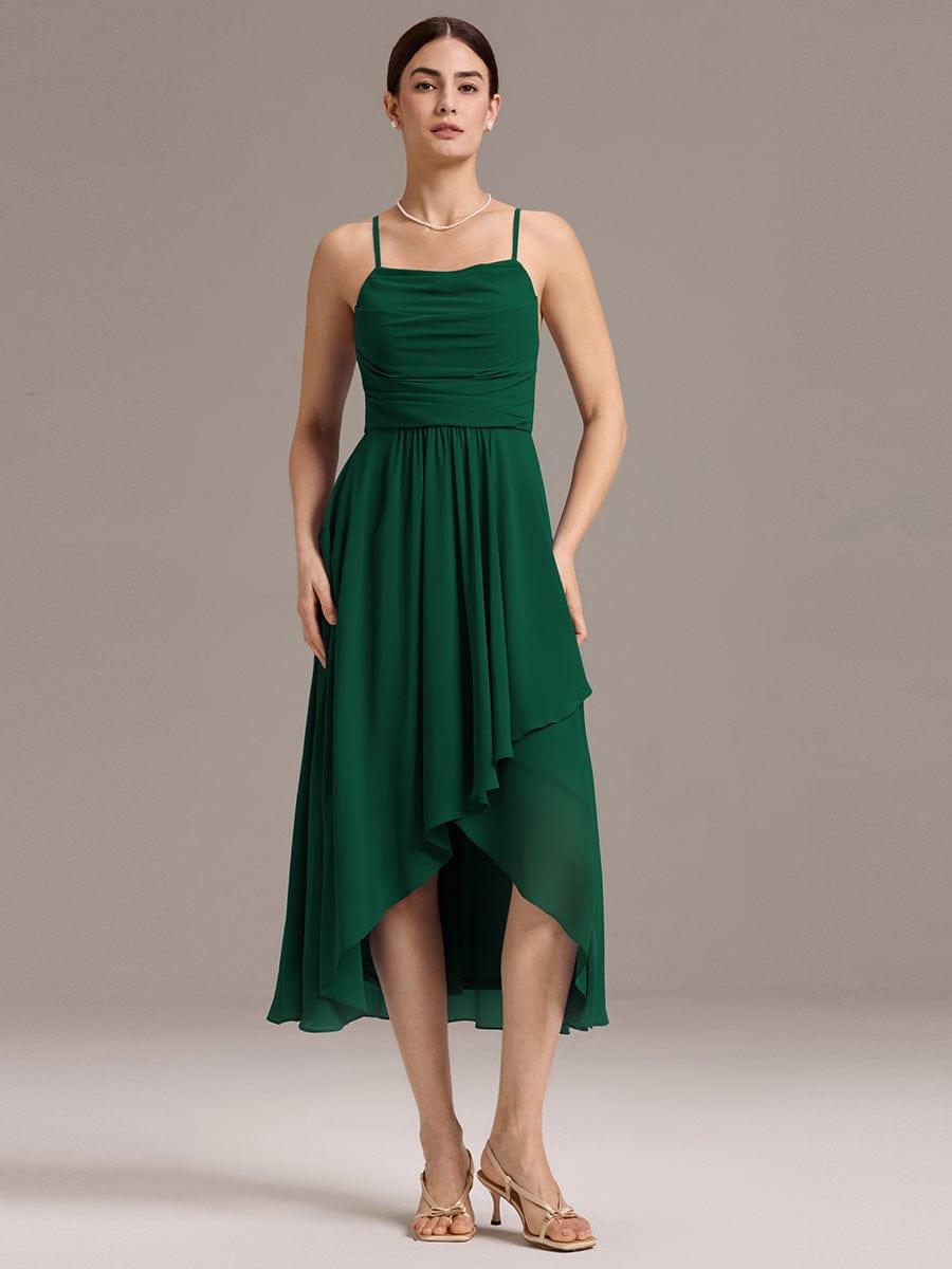 ever BELISSE|Spaghetti Strap Square Pleated High-Low Midi Bridesmaid Dress #color_Dark Green