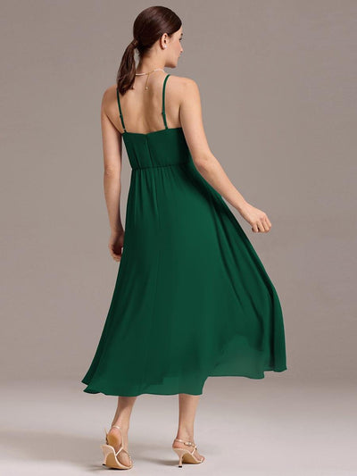 ever BELISSE|Spaghetti Strap Square Pleated High-Low Midi Bridesmaid Dress #color_Dark Green