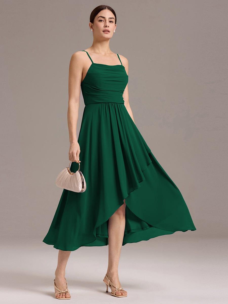 ever BELISSE|Spaghetti Strap Square Pleated High-Low Midi Bridesmaid Dress #color_Dark Green