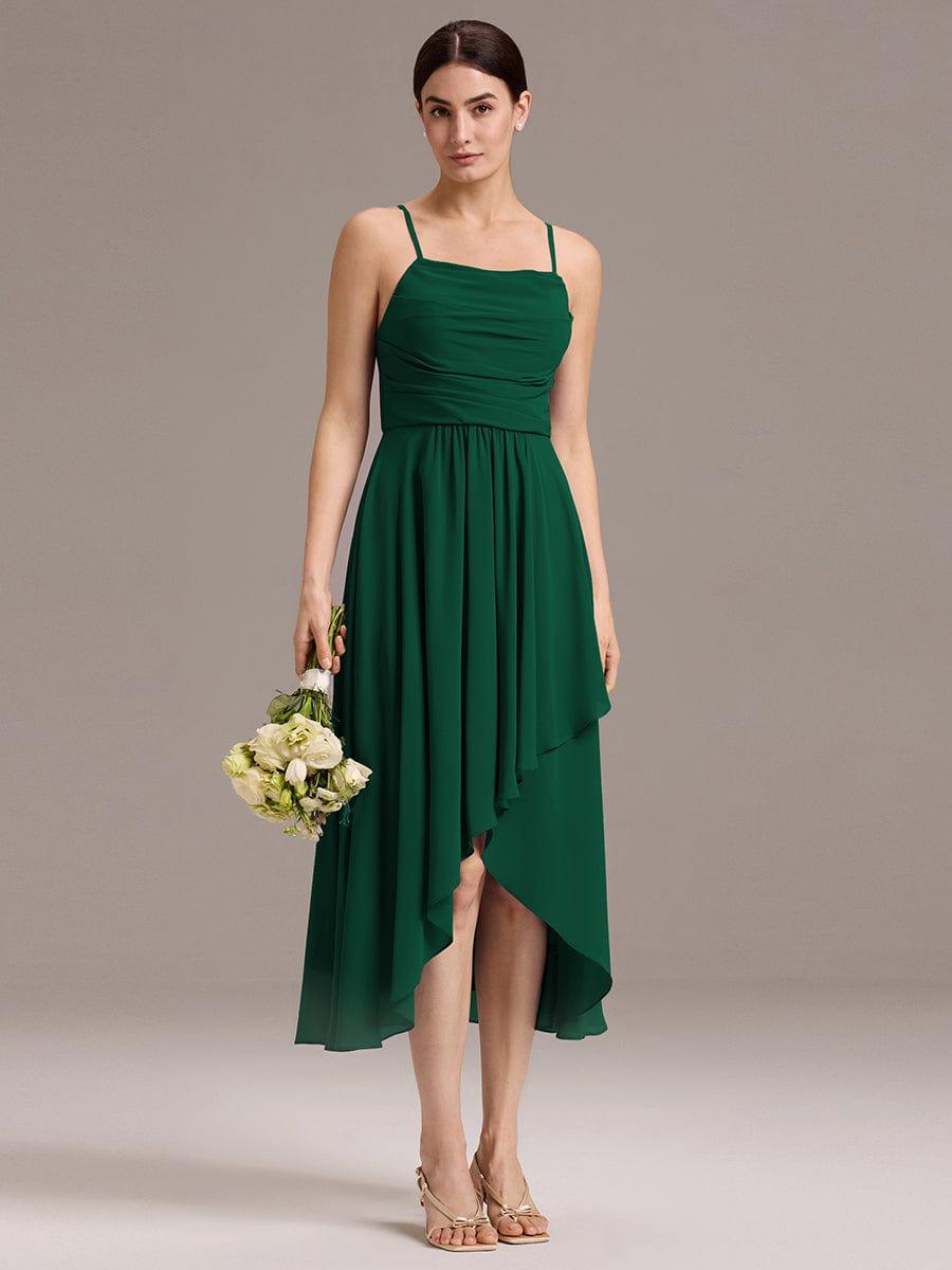 ever BELISSE|Spaghetti Strap Square Pleated High-Low Midi Bridesmaid Dress #color_Dark Green