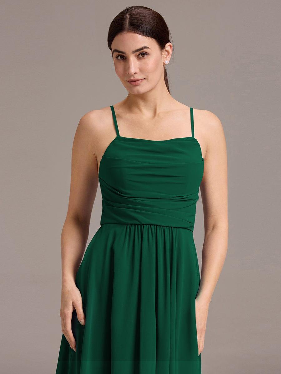 ever BELISSE|Spaghetti Strap Square Pleated High-Low Midi Bridesmaid Dress #color_Dark Green
