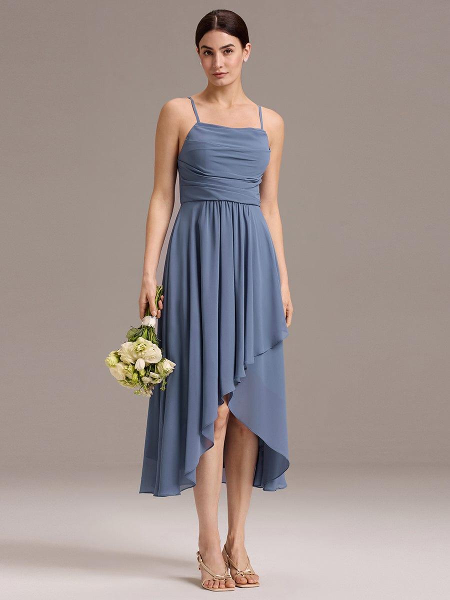 ever BELISSE|Spaghetti Strap Square Pleated High-Low Midi Bridesmaid Dress #color_Dusty Blue