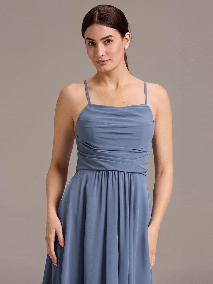 ever BELISSE|Spaghetti Strap Square Pleated High-Low Midi Bridesmaid Dress #color_Dusty Blue