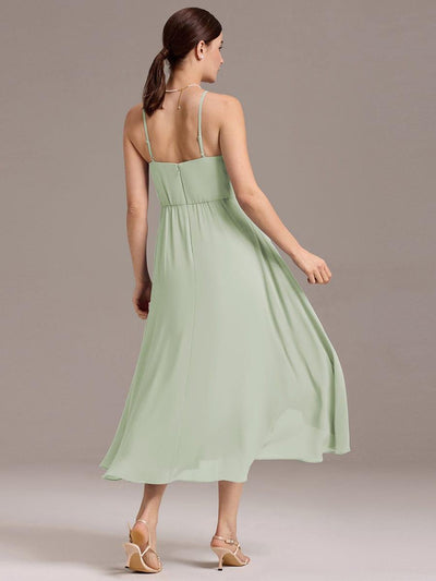 ever BELISSE|Spaghetti Strap Square Pleated High-Low Midi Bridesmaid Dress #color_Mint Green