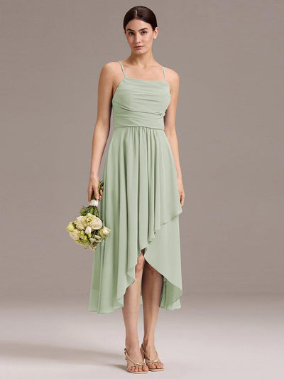 ever BELISSE|Spaghetti Strap Square Pleated High-Low Midi Bridesmaid Dress #color_Mint Green