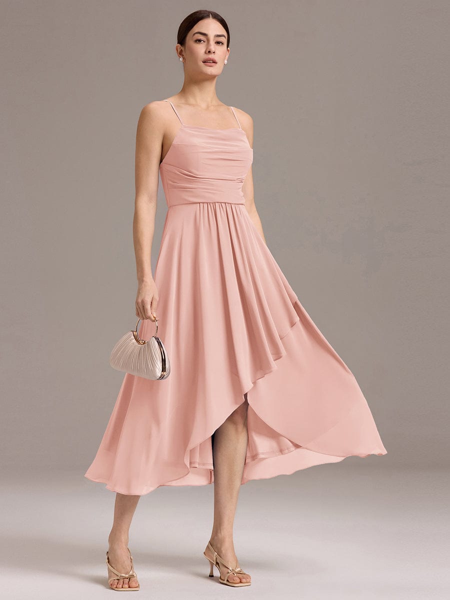 ever BELISSE|Spaghetti Strap Square Pleated High-Low Midi Bridesmaid Dress #color_Pink