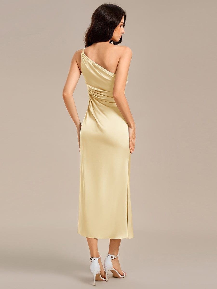 High Slit One Shoulder Mermaid Satin Bridesmaid Dress #color_Yellow