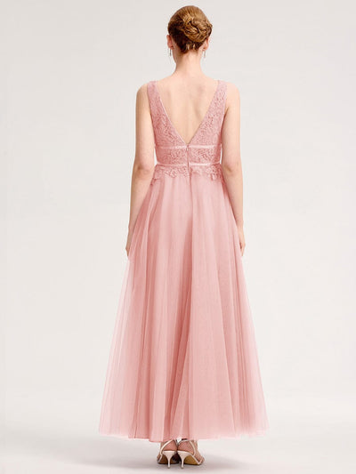 Applique Chiffon Sleeveless Bridesmaid Dress #color_Pink
