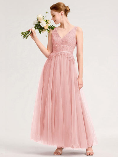 Applique Chiffon Sleeveless Bridesmaid Dress #color_Pink