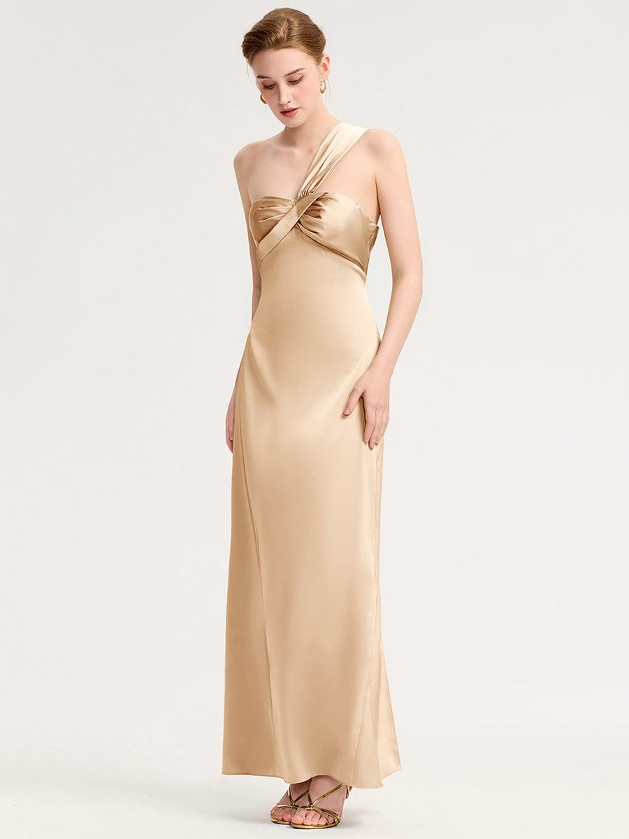 Mermaid Twist Knot Satin Bridesmaid Dress #color_Champagne