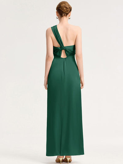 Mermaid Twist Knot Satin Bridesmaid Dress #color_Dark Green