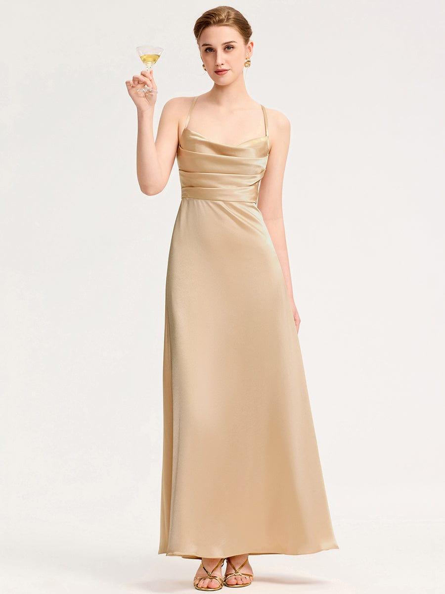 Cowl Pleated Satin Bridesmaid Dress #color_Champagne