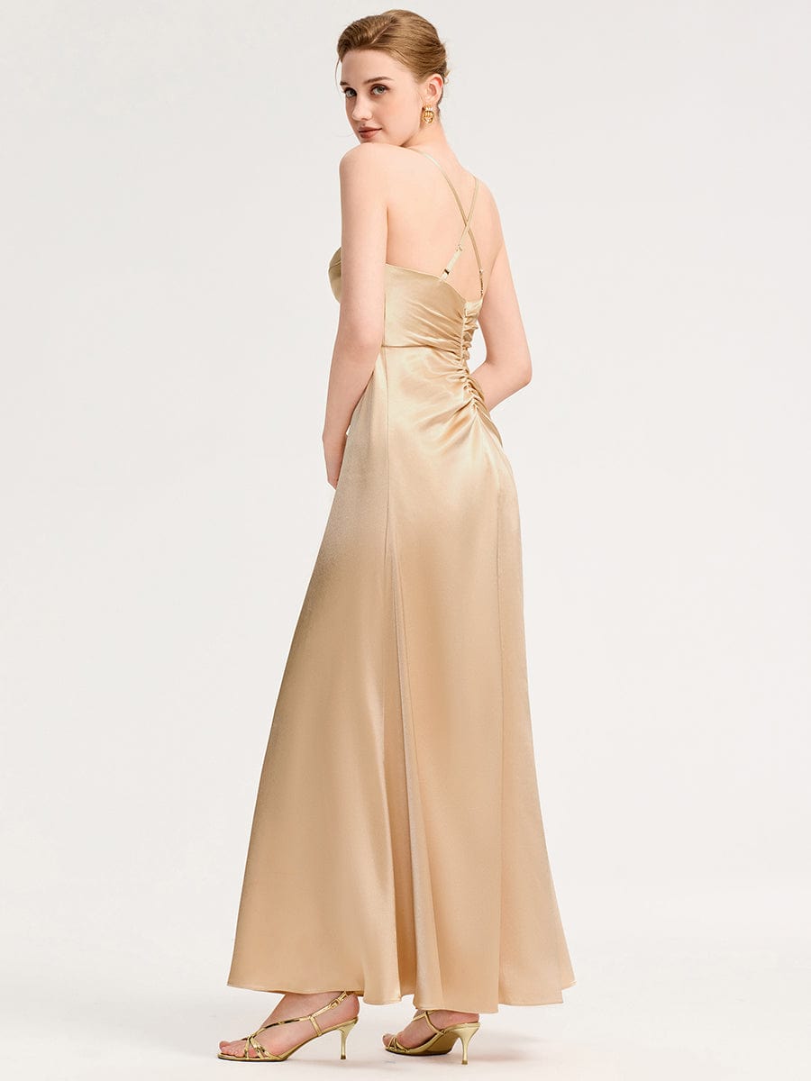 Cowl Pleated Satin Bridesmaid Dress #color_Champagne