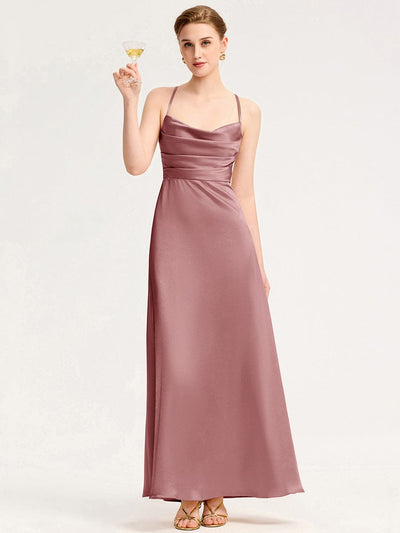 Cowl Pleated Satin Bridesmaid Dress #color_Purple Orchid