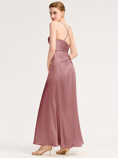 Cowl Pleated Satin Bridesmaid Dress #color_Purple Orchid