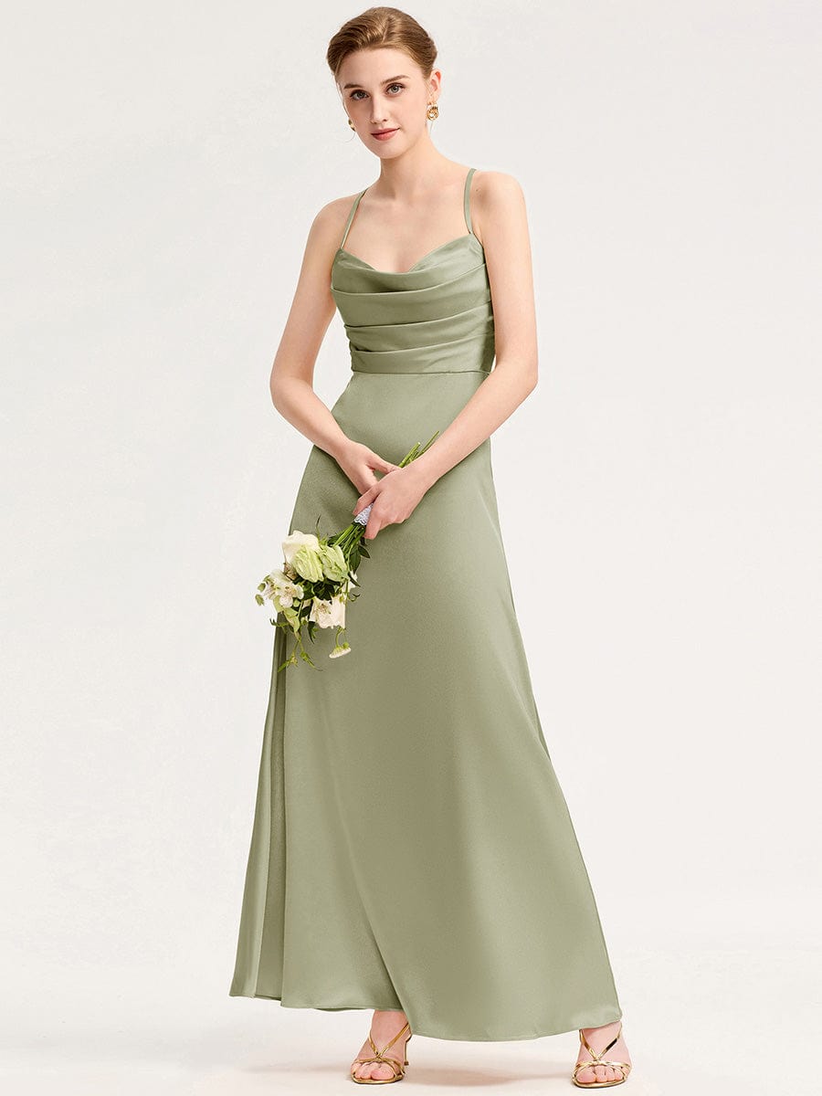 Cowl Pleated Satin Bridesmaid Dress #color_Sage Green