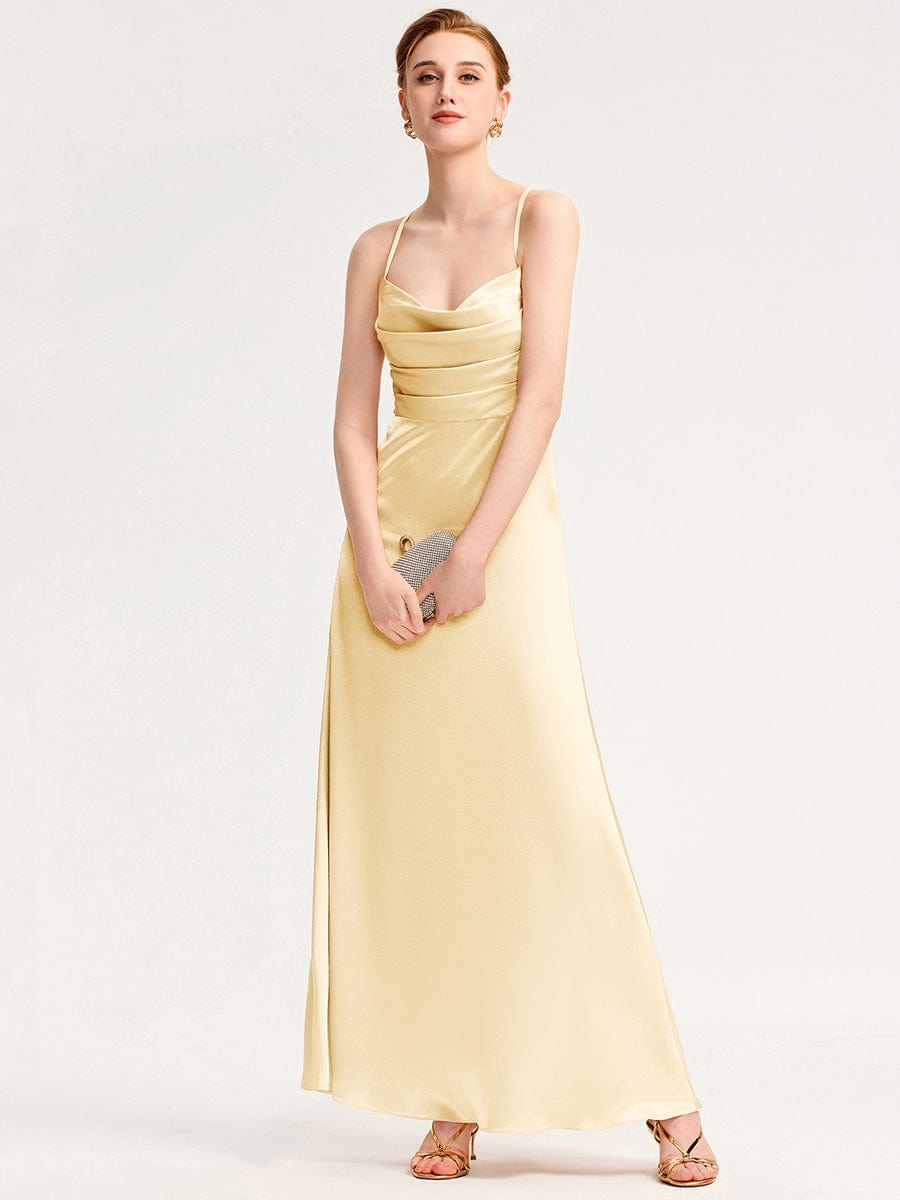 Cowl Pleated Satin Bridesmaid Dress #color_Yellow