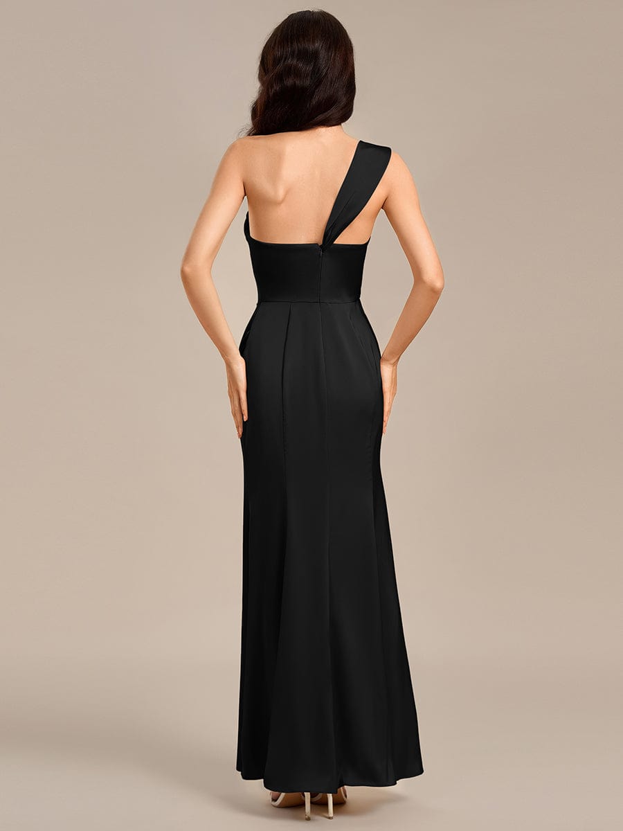 Sheath Off the Shoulder High Slit Mermaid Satin Bridesmaid Dress #color_Black