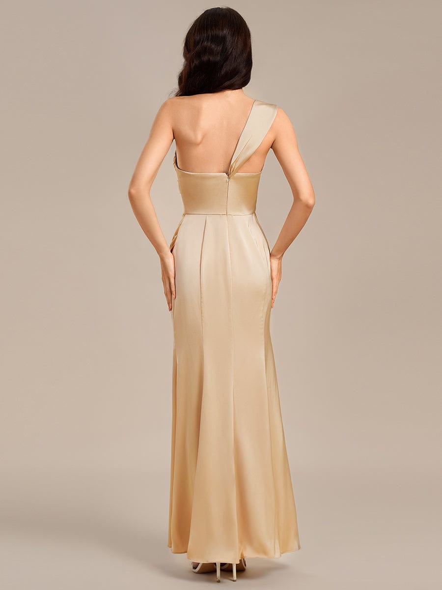 Sheath Off the Shoulder High Slit Mermaid Satin Bridesmaid Dress #color_Champagne