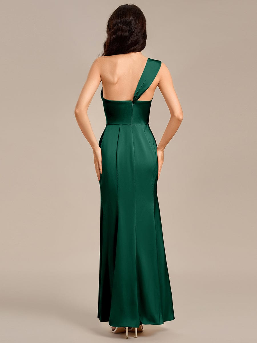 Sheath Off the Shoulder High Slit Mermaid Satin Bridesmaid Dress #color_Dark Green