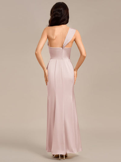 Sheath Off the Shoulder High Slit Mermaid Satin Bridesmaid Dress #color_Pink