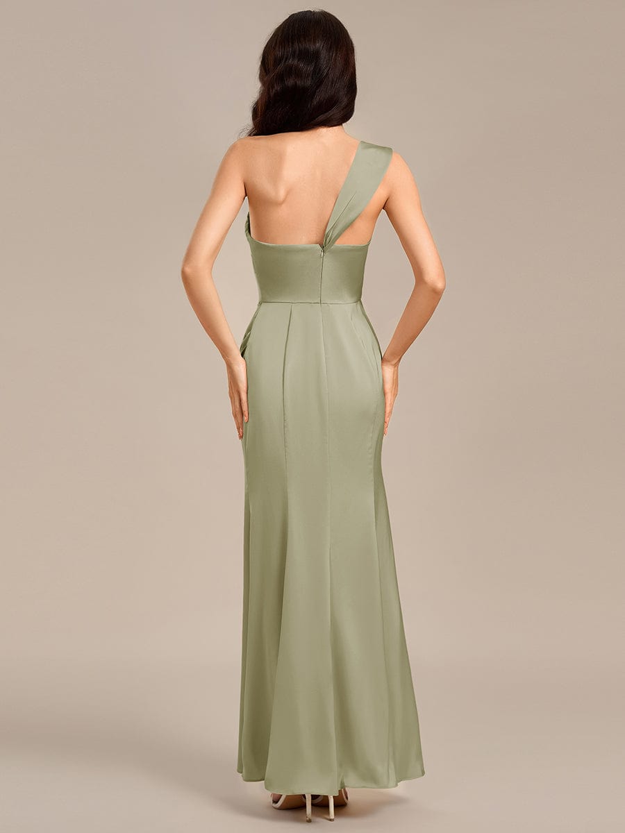 Sheath Off the Shoulder High Slit Mermaid Satin Bridesmaid Dress #color_Sage Green