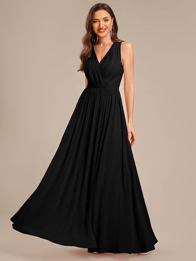 Appliqu¨¦ Chiffon Maxi Bridesmaid Dress #color_Black