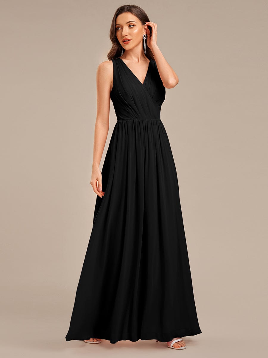 Appliqu¨¦ Chiffon Maxi Bridesmaid Dress #color_Black