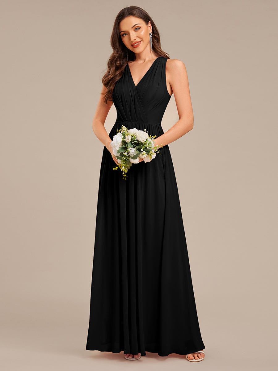 Appliqu¨¦ Chiffon Maxi Bridesmaid Dress #color_Black