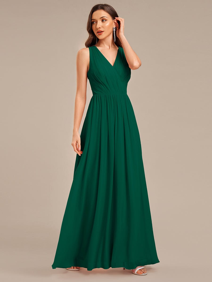 Appliqu¨¦ Chiffon Maxi Bridesmaid Dress #color_Dark Green