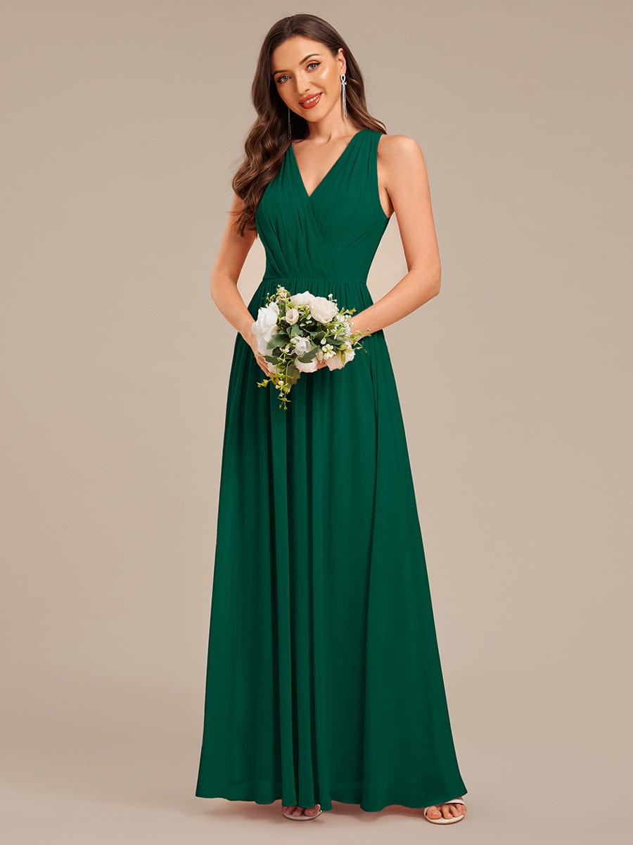 Appliqu¨¦ Chiffon Maxi Bridesmaid Dress #color_Dark Green
