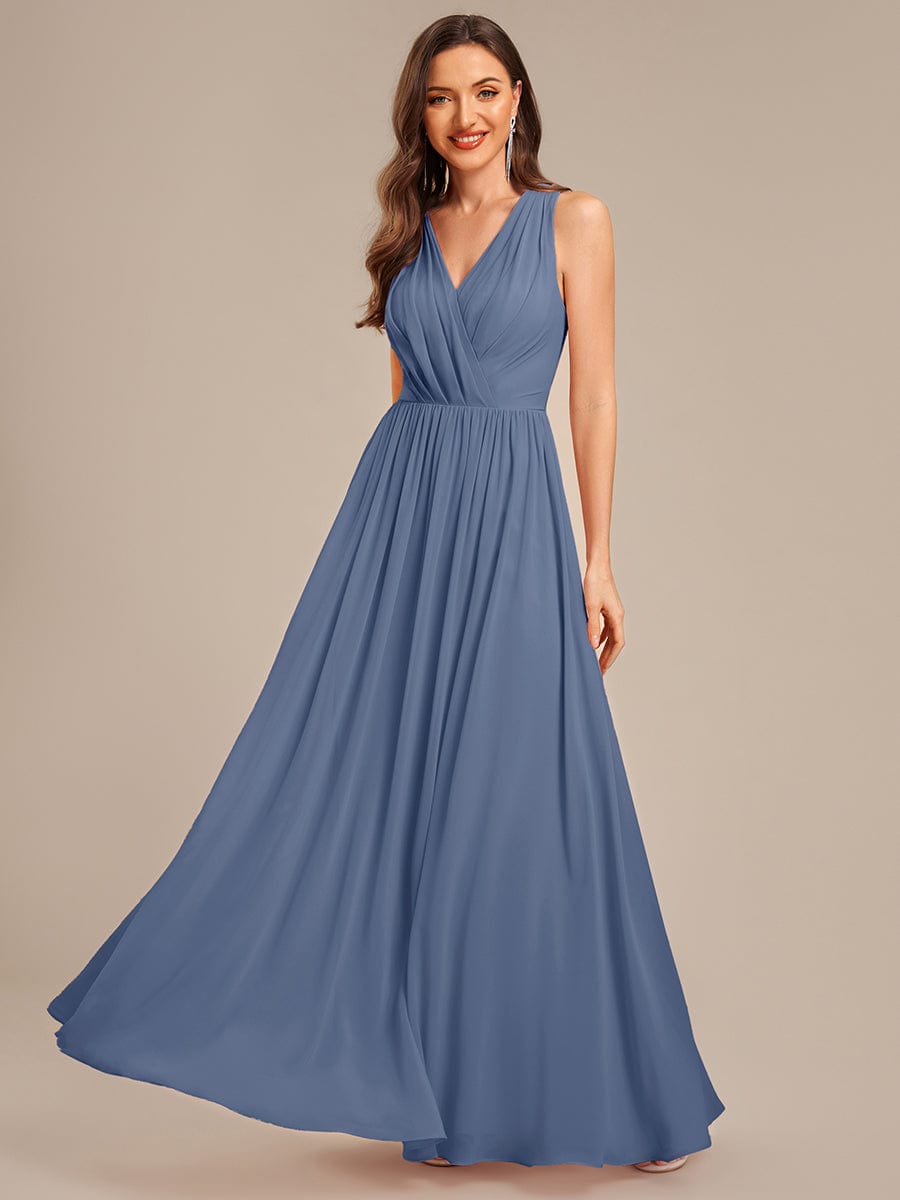 Appliqu¨¦ Chiffon Maxi Bridesmaid Dress #color_Dusty Blue