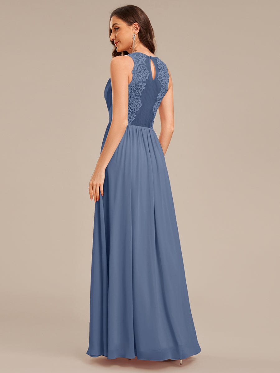 Appliqu¨¦ Chiffon Maxi Bridesmaid Dress #color_Dusty Blue