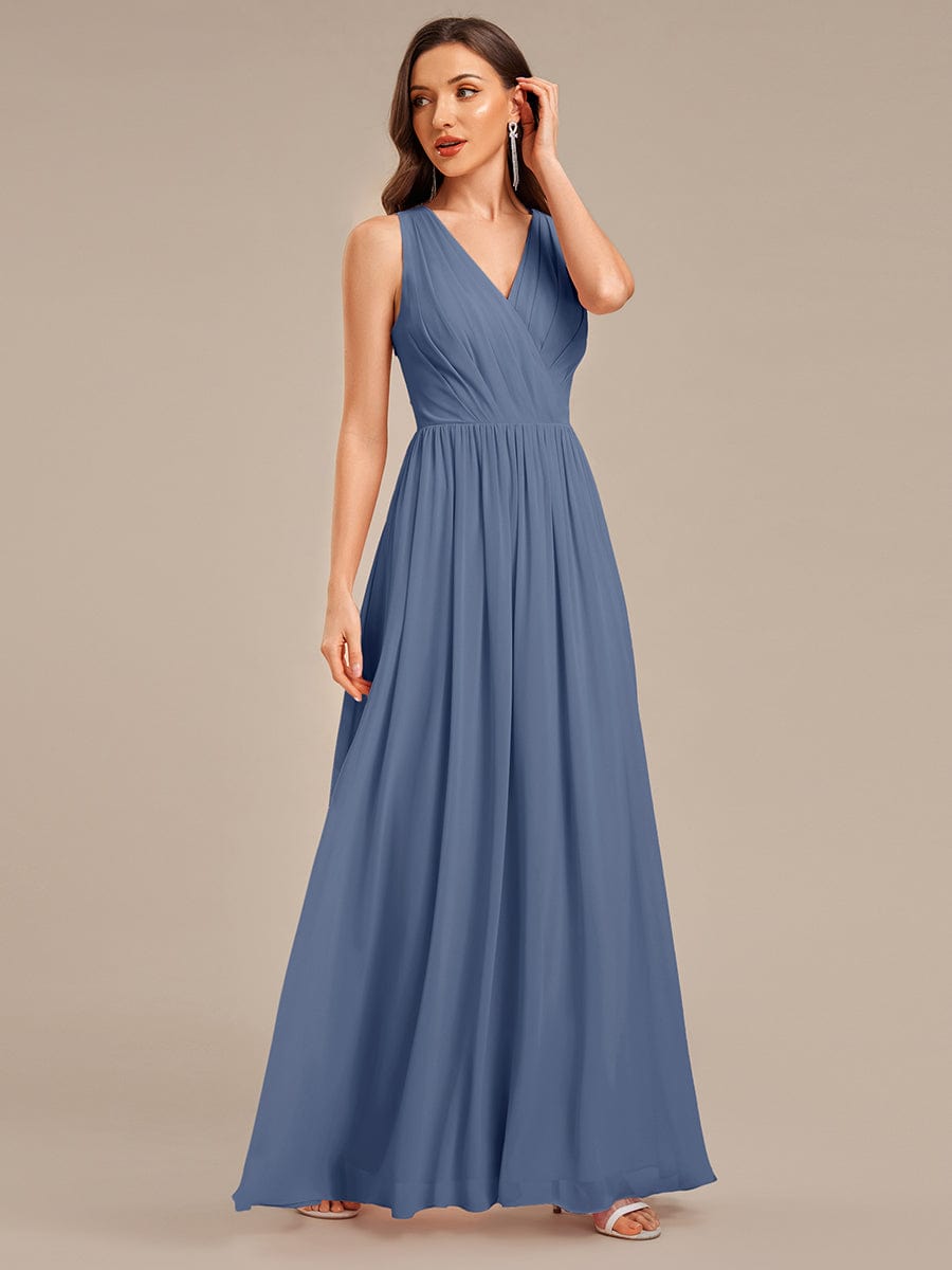 Appliqu¨¦ Chiffon Maxi Bridesmaid Dress #color_Dusty Blue